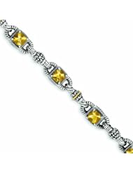 Sterling Silver with 14k Gold 5.14 Citrine 7.25in Bracelet - Antique Boutique - Vintage Style - Jewelry