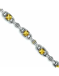 Sterling Silver with 14k Gold 5.14 Citrine 7.25in Bracelet - Antique Boutique - Vintage Style - Jewelry