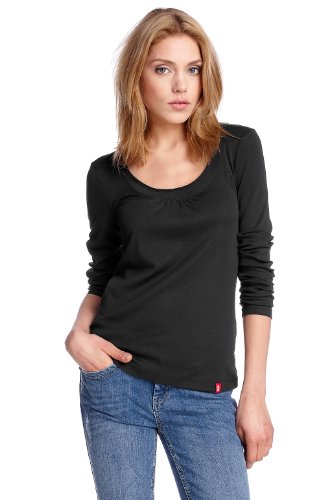 edc by ESPRIT Damen Langarmshirt, 022CC1K013, Gr. 34 (XS), Schwarz (black 001) Preisvergleich
