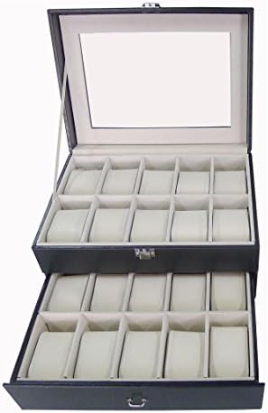 2 Layer 20 Grids Watch Box Leather Lookable Display Top Jewelry Case Storage Holder