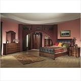 Queen Sleigh Bedroom Set with Faux Leather in Brown Cherry