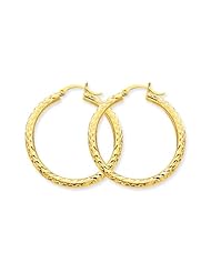 3mm, 14K Yellow Gold Diamond-cut Hoops, 50mm (1 7/8")