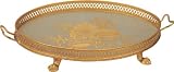 Hand Painted Oval Serving Tray in Seafoam Blue - Coral