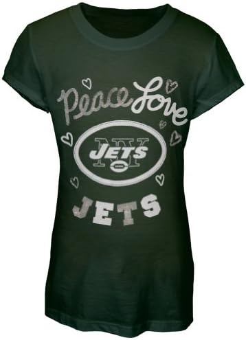 New York Jets - Glitter Peace Love Logo Girls Youth T-Shirt - 20 Dark Green