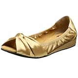 BC Footwear Women's Repeat Offender Peep Toe Flat,Gold Satin,8 M US