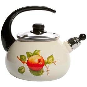 Whistling Stove Top Kettle, Non Toxic Enamel Coating,Hand decorated, 2.0L/apple on cream