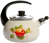Whistling Stove Top Kettle, Non Toxic Enamel Coating,Hand decorated, 2.0L/apple on cream