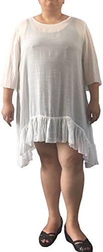 Plus Size 2XL Minimalist Sheer Tunic Shirr Asym Lightweight Pullover Swing (white)