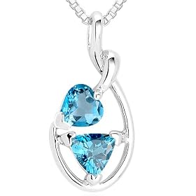Heart and Trillion Cut London Blue Topaz Pendant Necklace Sterling Silver by Peora
