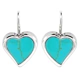 Sterling Silver Turquoise Inlay Heart Drop Earrings