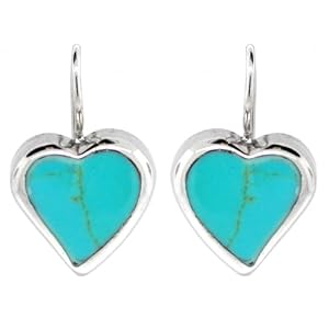 Sterling Silver Turquoise Inlay heart Drop Earrings