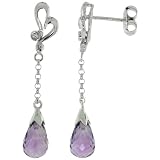 10k White Gold Heart Cut Out and Amethyst Earrings, w  0.03 Carat Brilliant Cut Diamonds, 1 7 16...