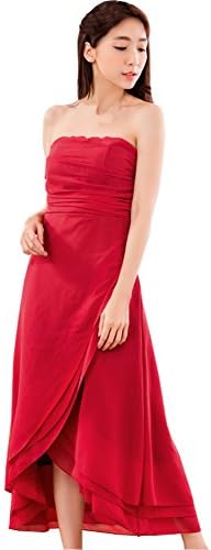 JK2 High Waist Folds Lotus Hem Chiffon Cocktail Party Evening Strapless Maxi Dress (Vermil,F)