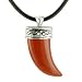 Italian Horn Red Jasper Pendant on Silver Bail Rubber Necklace