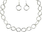 Silvertone Ring Link Necklace and Earrings Set Fashion Jewelry
