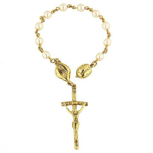 Pope John Paul II Commemorative Gold & Pearls Hand Rosary