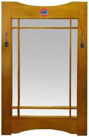 New Oak Finish Wall Mounted Mirror with 2 Hooks featuring Chicago Cubs MLB Team Logo