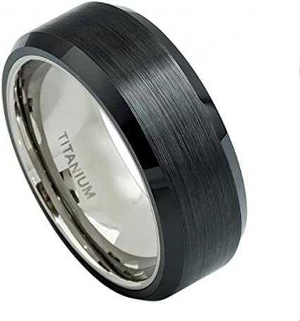 Bue Apple Jewelry 8MM Wedding Engagement Anniversary His Hers Band Titanium Ring Base with Brushed Black Ceramic Center &amp; High Polished Beveled Edge