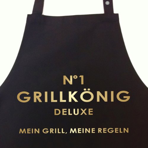N°1 GRILLKÖNIG deluxe - Mein Grill, Meine Regeln - Grillschürze, Latzschürze mit verstellbarem Nackenband und Seitentasche