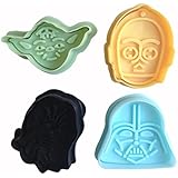 Star Wars Press-and-Stamp Cookie Cutters, Set of 4 Heroes and Villains: Yoda, Darth Vader, C3P0 and Chewbacca