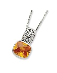 Sterling Silver 18in Antiqued Yellow CZ Necklace. Metal Wt- 2.4g