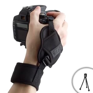 USA Gear DualGRIP Steady Shot Professional DuraNeoprene Wrist Strap for Fujifilm FinePix HS50 , SL1000 , S4200 , S4500 , X100S , X-E1 , SL300 , X20 , S8400W , S8200 & More DSLR Digital Cameras - With Mini Tripod