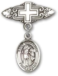 Sterling Silver Baby Badge with St. Sebastian Charm and Badge Pin with Cross