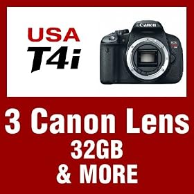 Canon EOS Rebel T4i Digital SLR Camera Body with 7 Lens Kit including 3 Canon Lenses: EF 28-135mm f/3.5-5.6 IS USM, EF 70-300mm f/4-5.6 IS USM & EF 50mm f/1.8 II + 500mm f/8.0 Preset Telephoto + 650-1300mm Long Range Lens + 32 GB & Deluxe Accessory Bundle