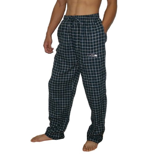 Mens NFL Seattle Seahawks Plaid Cotton Thermal Sleepwear / Pajama Pants - Dark Blue (Size: 3XL)