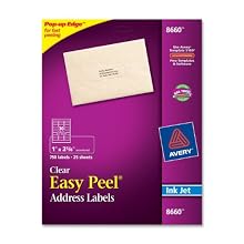 Avery Easy Peel Address Labels for Inkjet Printers, 1 x 2.625 Inches, Clear, Pack of 750 (08660)