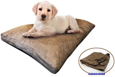Extra Stuffed Mixed Memory Foam Pillow Bed: Brown Suede Luxurious Comfortable Anti Slip Cover Waterproof Dog Bed for Small to Medium Dogs (37"x27")