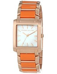 Kenneth Jay Lane Womens KJLANE-1615 900 Series Mother-Of-Pearl Dial Rose Gold Ion-Plated Stainless Steel and Coral Tortoise Resin Watch