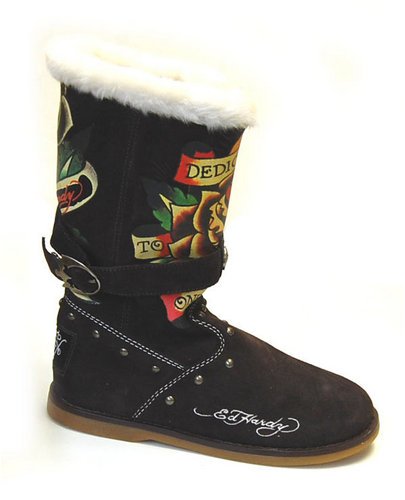 Womens Ed Hardy Brown Koi Fish Bootstrap Boots Shoes