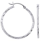 14k White Gold Medal Pendant Diamond-Cut Hoop Earrings - JewelryWeb