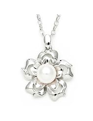 .925 Silver Flower Pendant with White Freshwater Pearl Center
