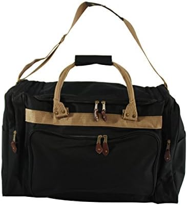 SmartTravel4LessClassical Luxury 2-Tone Traveller Duffel Bag Luggage, 22", Black with Khaki