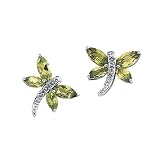 14K White Gold 0.04 ct. Diamond and 2 3/8 ct. Marquise Shaped Peridot Dragonfly Earrings