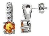 2.25 cts 14K White Gold Plated 925 Sterling Silver Genuine Citrine Earrings