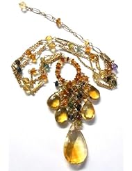Citrine with Multi Color Gemstones in 14k Gold Filled Wire Necklace.