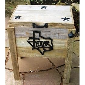 CG Products TEXAS Black Script Cooler Hand-Made Weathered Wood Outdoor Ice Chest - Texas...
