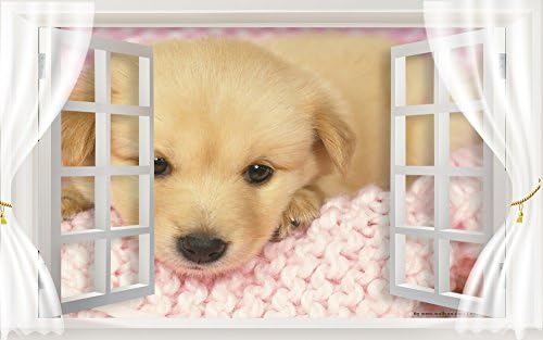 Golden Retriever Puppy - Art Print 3D Window Wall stickers for Living Room Home Decor - 24"x36"