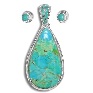 Sterling Silver Turquoise Pendant and Earring Set by Sajen by
