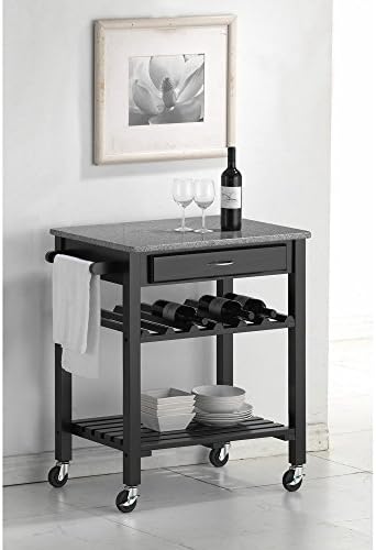 Organize Your Kitchen with This Mobile Kitchen Cart. Silver Rubberwood Base with a Stylish Granite Top. Mouse Pad Included