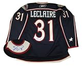 Pascal Leclaire Signed Jersey Blue Jackets Replica Dark