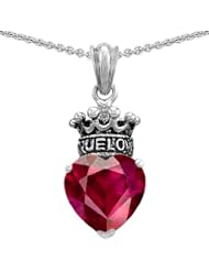 Genuine TRUE LOVE (tm) 925 Sterling Silver Created Ruby Heart With Crown Pendant