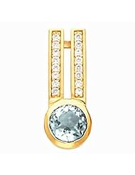 14K Yellow Gold Round Cut Sky Blue Topaz and Diamond Pendant -- LIFETIME WARRANTY