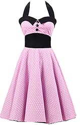 Halter Polka Dot Print Cotton Cocktail Bridesmaid Dress/Party Dress 