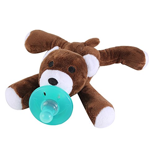 Evedy Infant Plush Pacifier Soft Stuffed Baby Pacifiers Holder Bear Toy With Detachable Silicone Binky Teething Soother