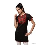 Black Colour Frent Side U Shape Red with Brown Patch Embroidery Roses Ladies Dresses Kurta... by Arayanaya