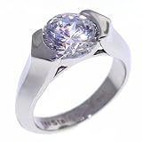 Steel-Jewelry: Stainless Steel Modern Solitaire Ring with Signity Cubic Zirconia